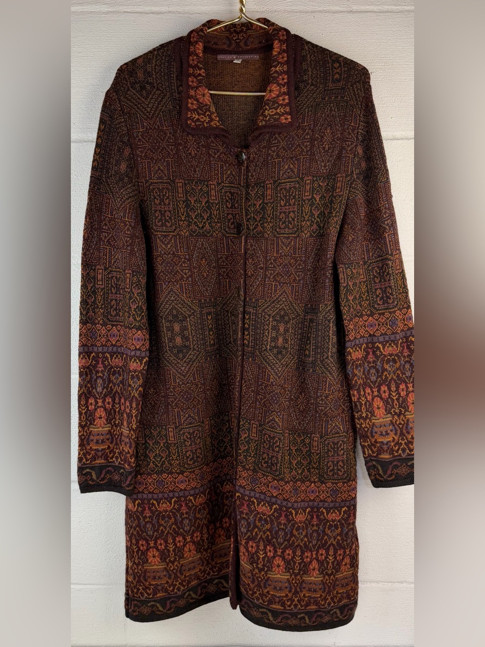 Peruvian Connection Mid- Length Tapestry Sweater Jacket, Large